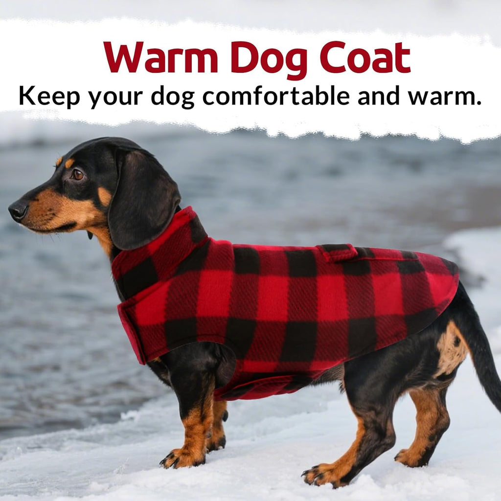 Dog Winter Coat, Fleece Doggie Jacket Plaid Reversible Vest Waterproof Windproof Cold Weather Clothes for Small