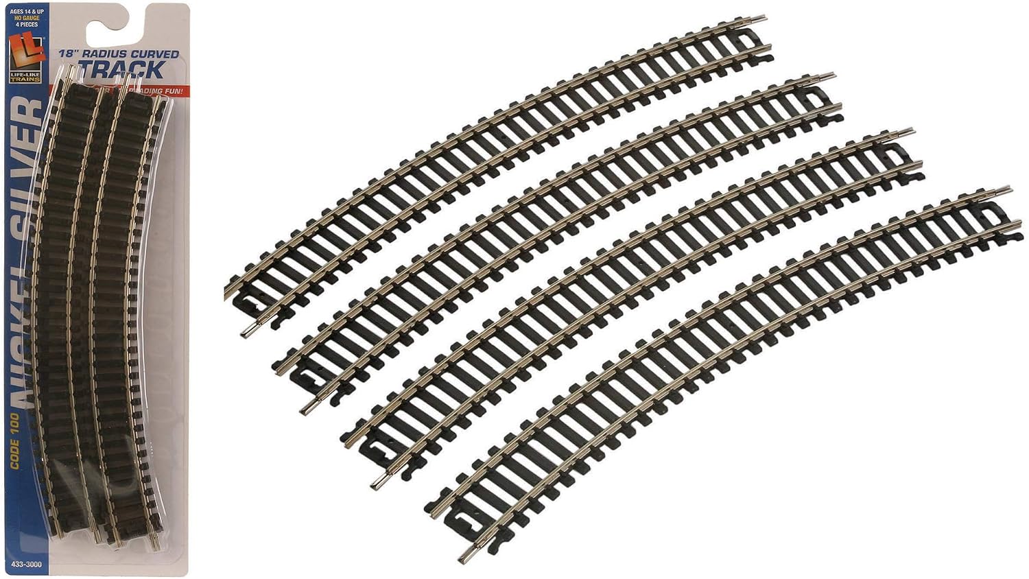 Walthers Life-Like 18" Radius Curve 4-Pack-Code 100 Nickel Silver 433-3000 HO Scale Model Railroad - Track System