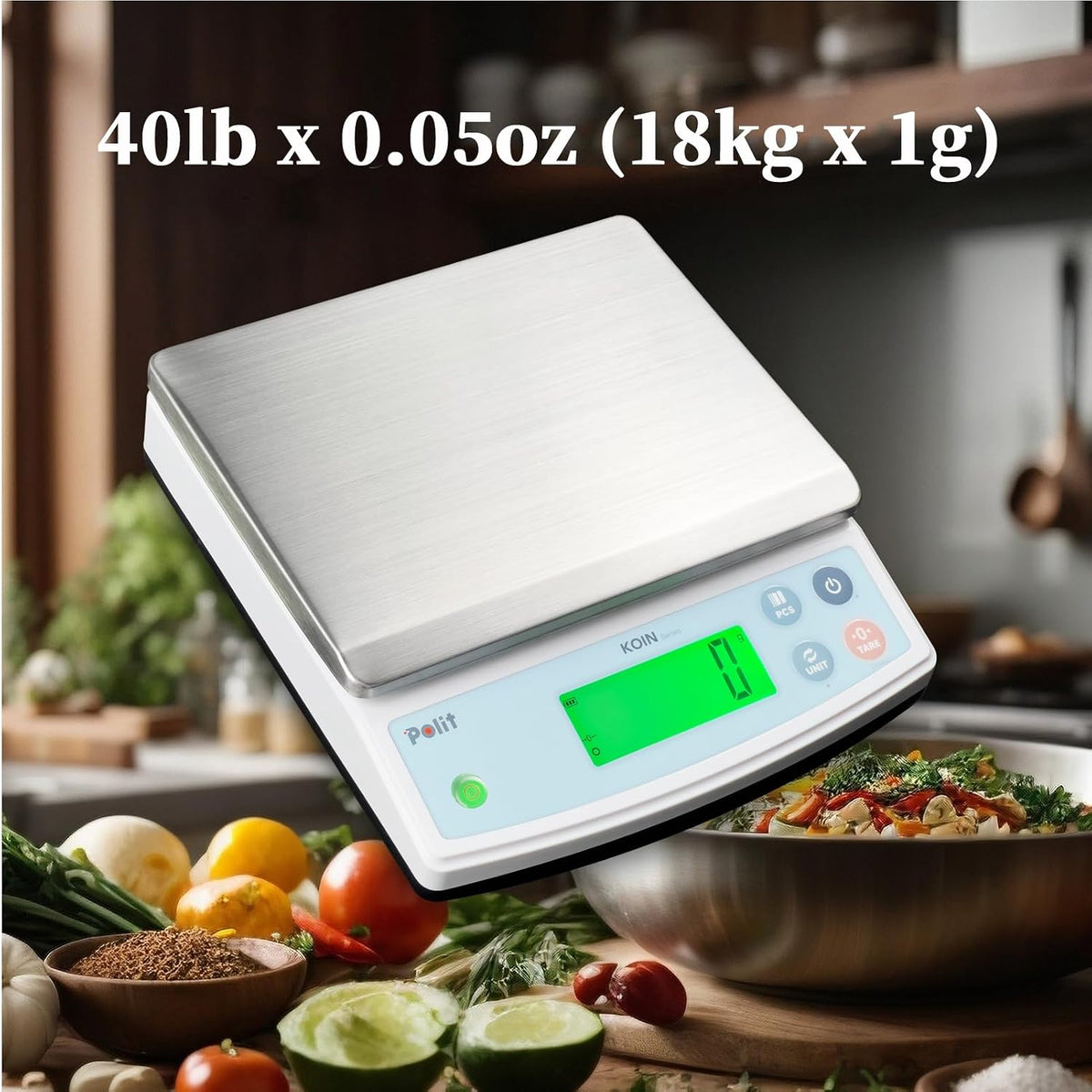 Rechargeable Food Scale 40lb/18kg, Digital Commercial Kitchen Scale