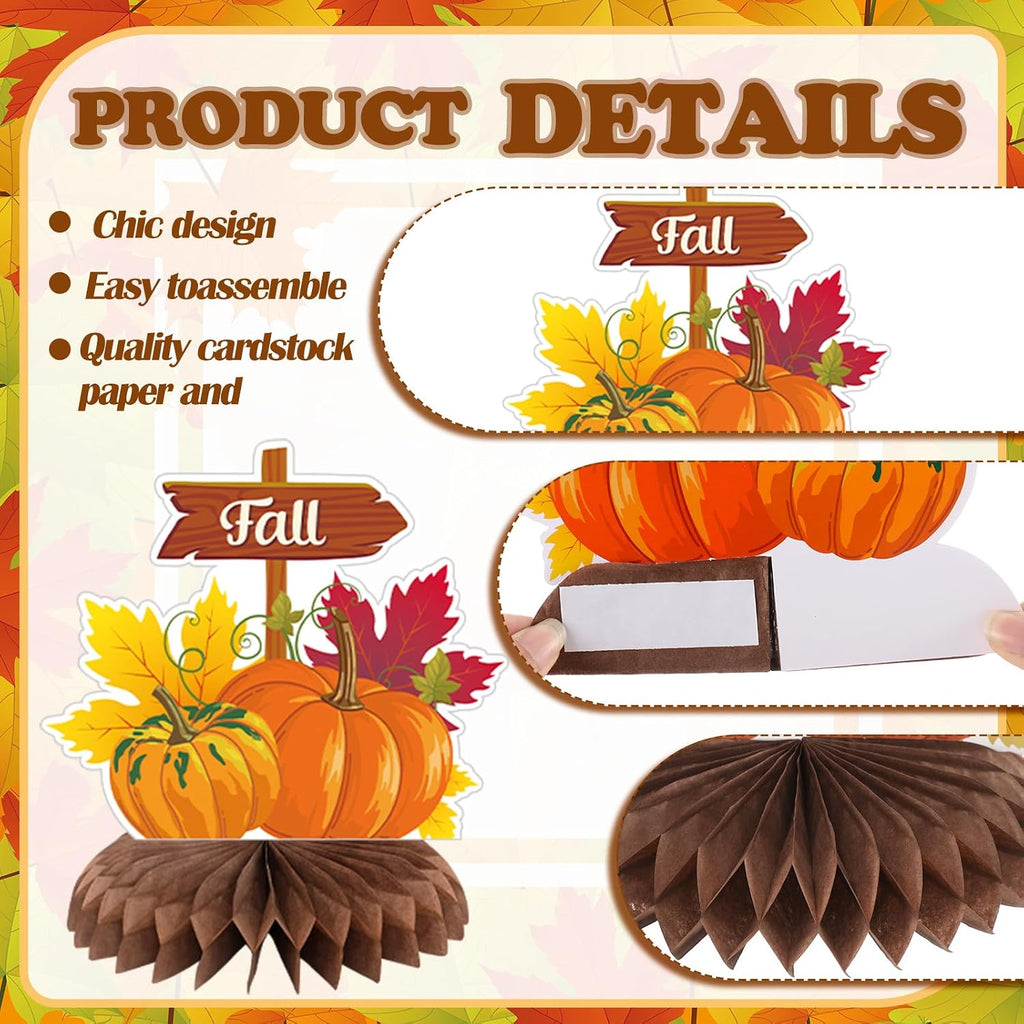 12 Pcs Fall Party Decoration Fall Honeycomb Centerpiece Pumpkin Maple Gnome Truck Sunflower Autumn Table Topper