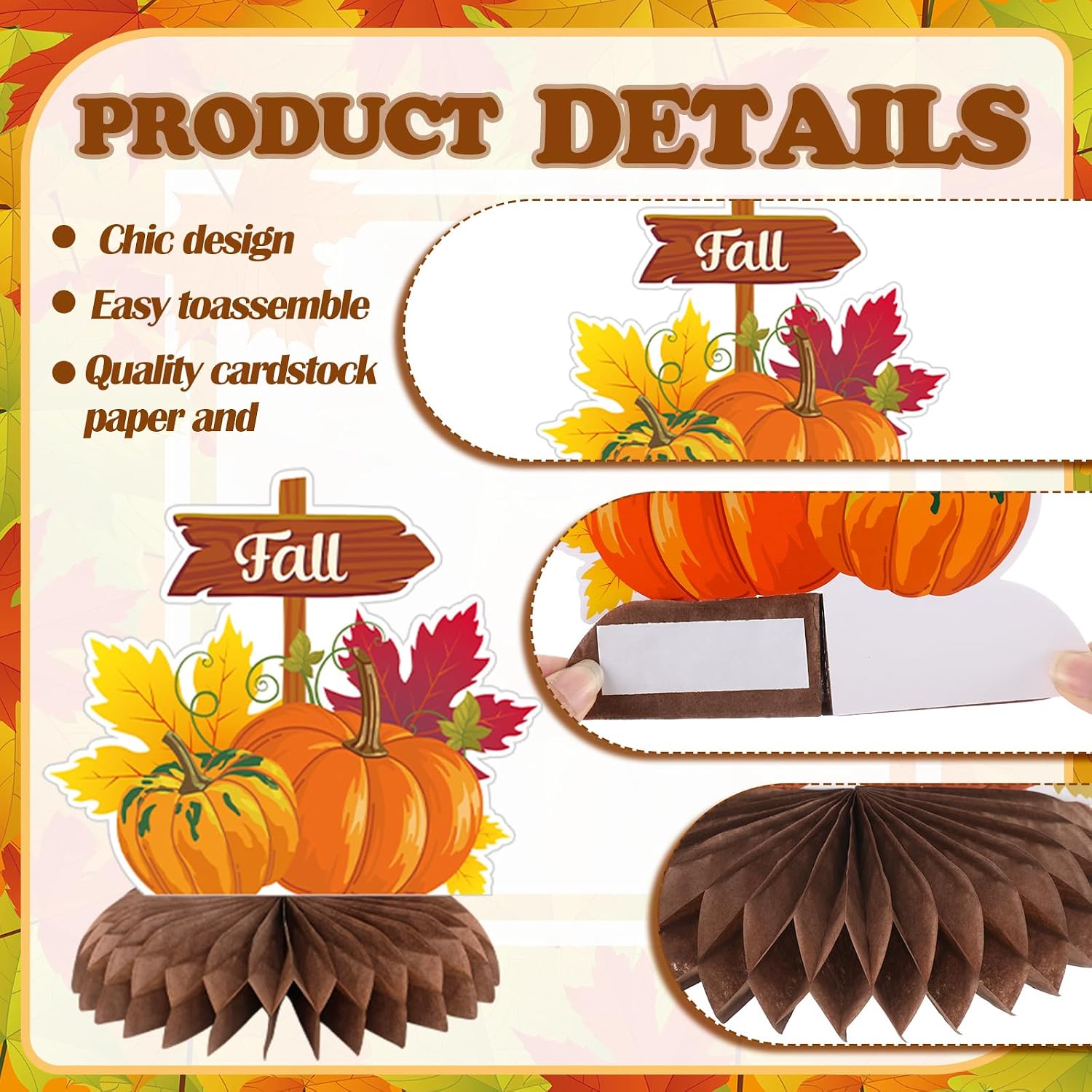 12 Pcs Fall Party Decoration Fall Honeycomb Centerpiece Pumpkin Maple Gnome Truck Sunflower Autumn Table Topper