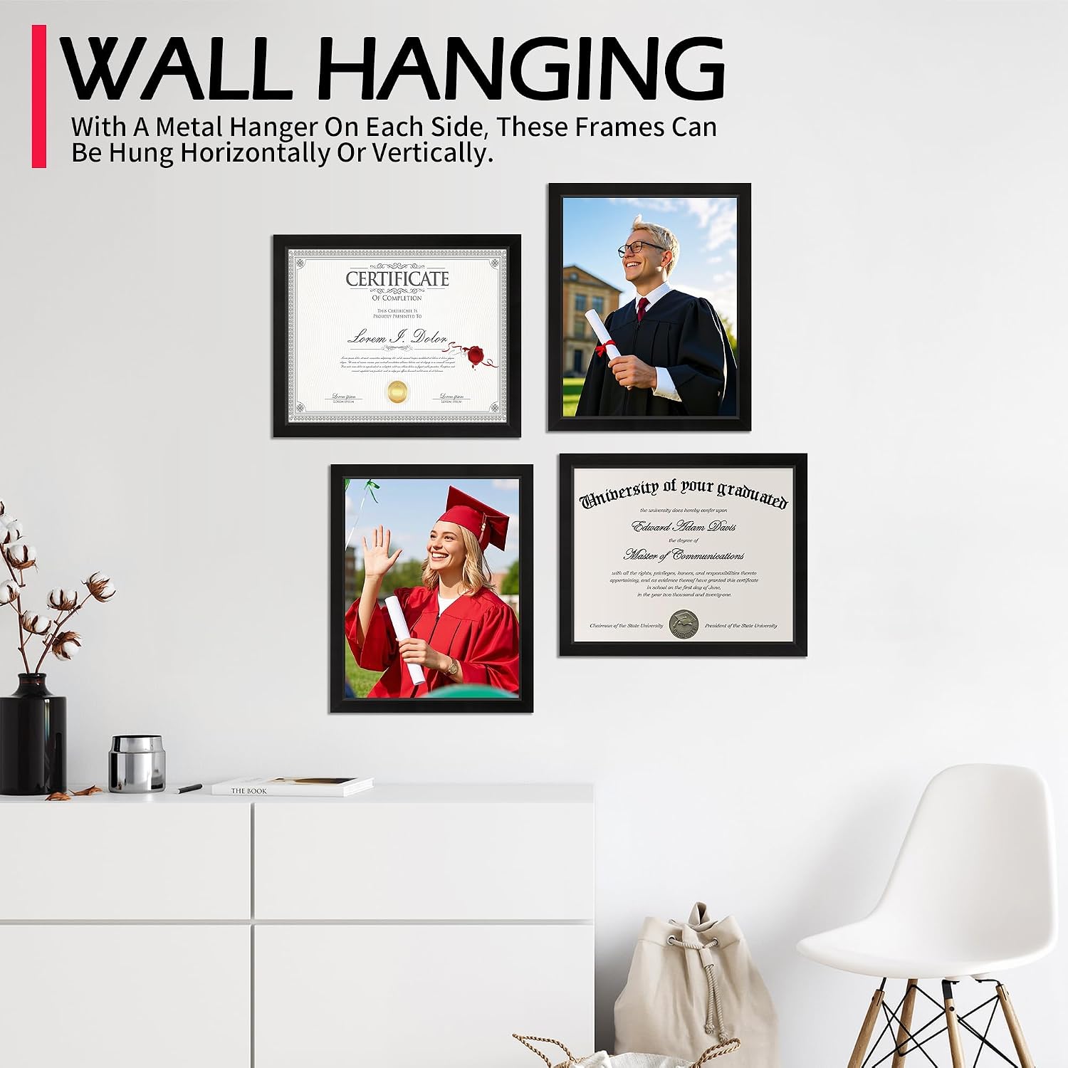Diploma Frame, 8.5 by 11 Black Picture Frames, Certificate Frame with Clear Plexiglass, 8.5 x 11 Photo Graduation