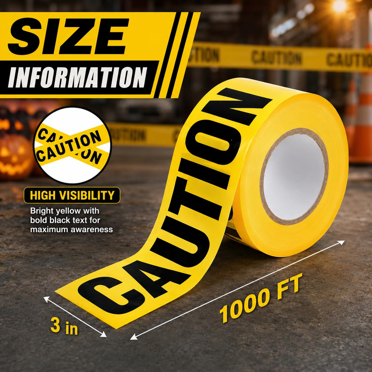 6 Roll Caution Tape 3 in x 1000 ft Yellow Black Warning Tape