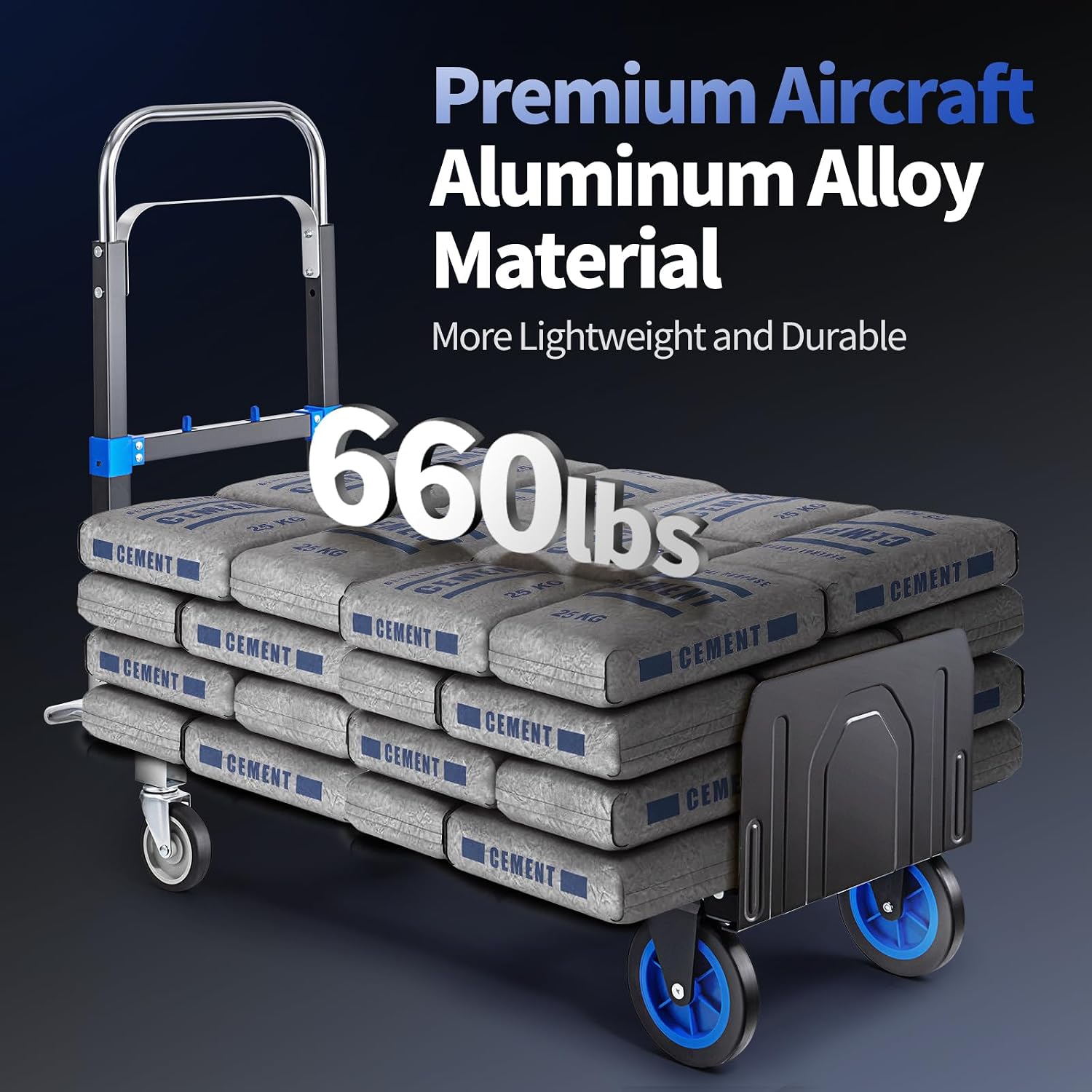 Pro 3 in 1 Aluminium Hand Truck 660lbs Capacity, Heavy Duty Convertible Hand Truck Dolly W/ 4 Rubber Wheels, Foldable