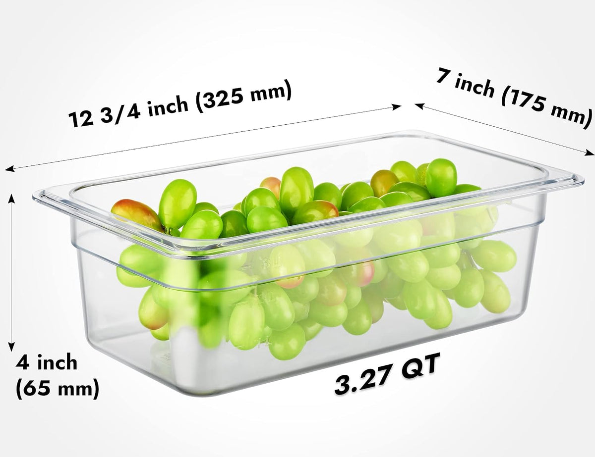 6-Pack 1/3 Size 4" Deep NSF Polycarbonate Food Pans | Dishwasher & Freezer Safe Clear Container for Prep Tables