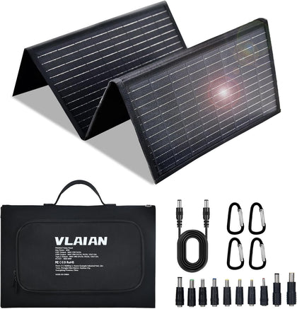 60W Portable Solar Panel,60 Watt Foldable Solar Panels Chargers with QC3.0 USB-A USB-C DC5521,IP67 Waterproof Power