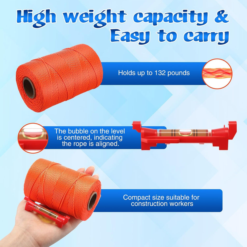 2 Pc Mason Line String #18 500 ft & 10 Pc Built-in Levels, Orange | String Level Line Kit, Suitable for DIY