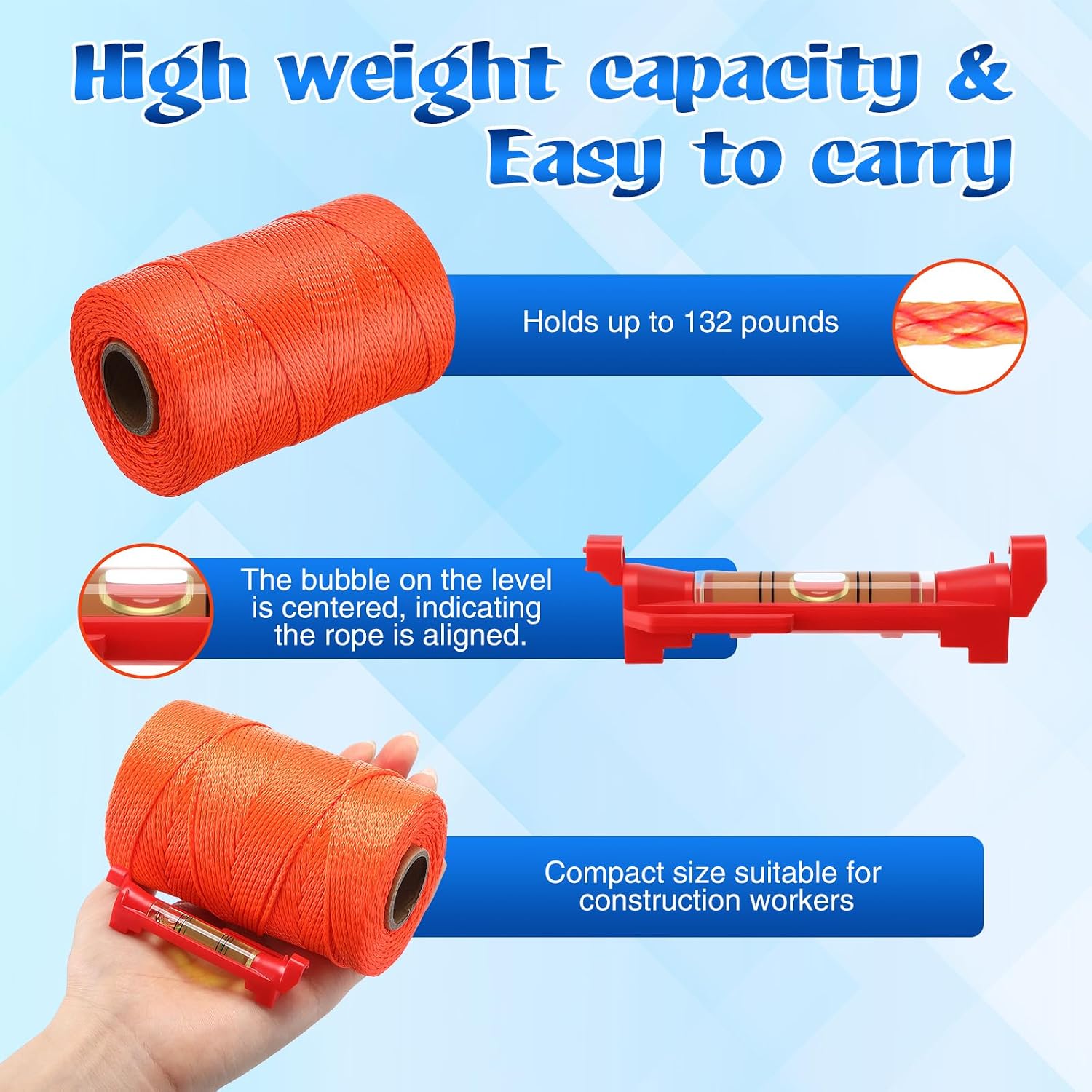 2 Pc Mason Line String #18 500 ft & 10 Pc Built-in Levels, Orange | String Level Line Kit, Suitable for DIY