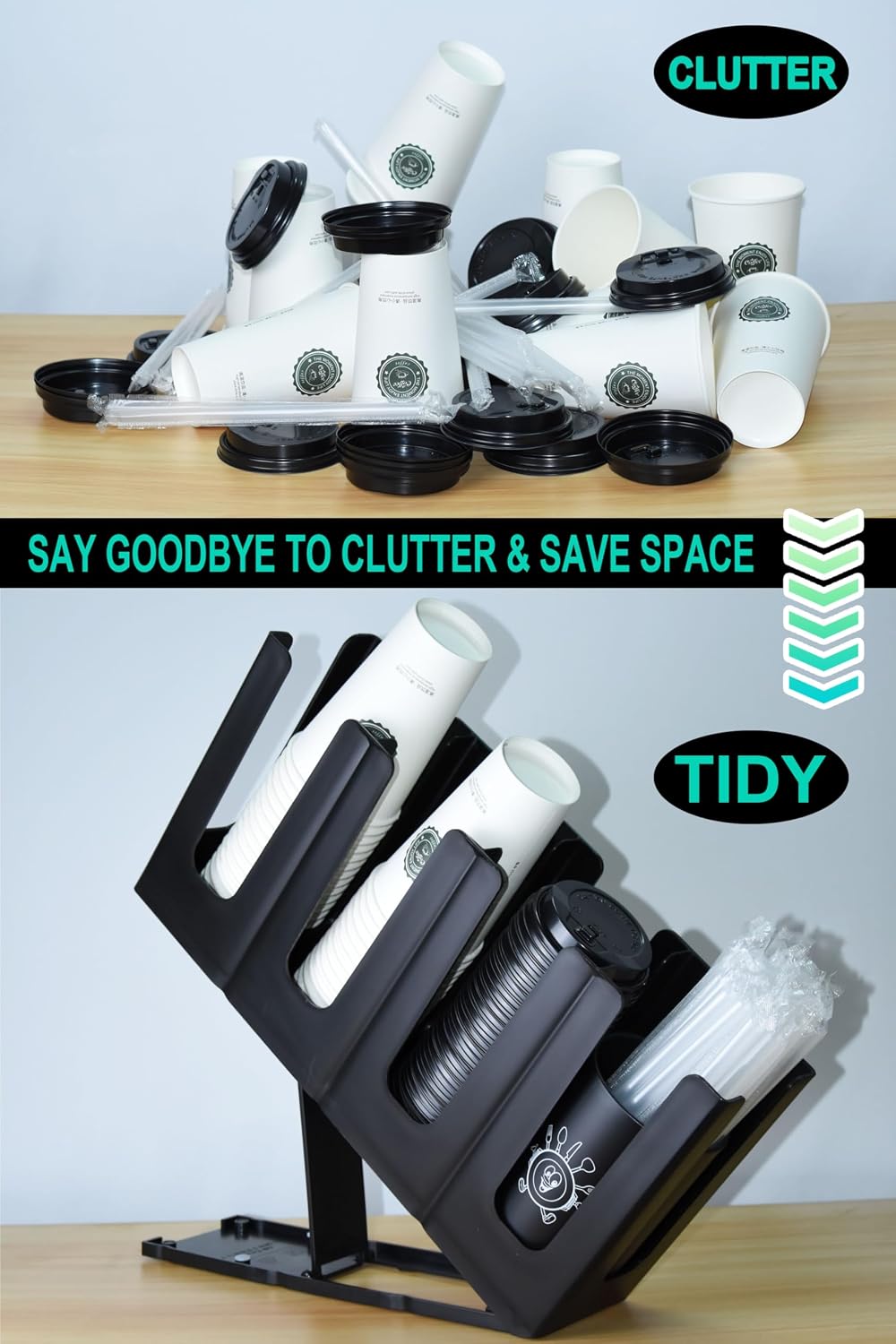 Cup Holder Lid Dispenser with Straw Organizer,Disposable Coffee Cup Dispenser,Cup Storage Organizer for Breakroom