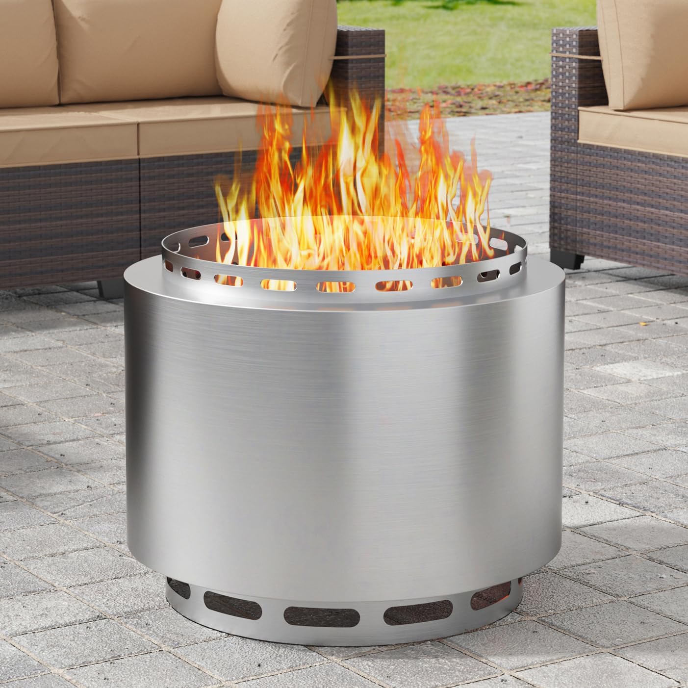 19 Inch Outdoor Smokeless Fire Pit, Portable Stainless Steel Firepit with Weather Resistant Cover,Wood Burning Fire