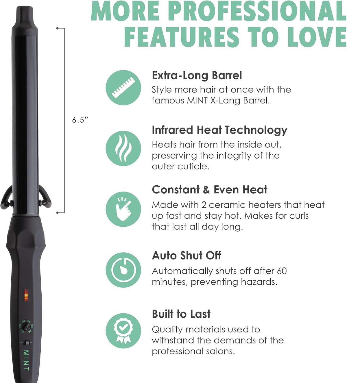 Pro X-Long 1 Inch Clamp-Free Ceramic Curling Wand for Long Hair | Extra-long tourmaline ceramic barrel creates