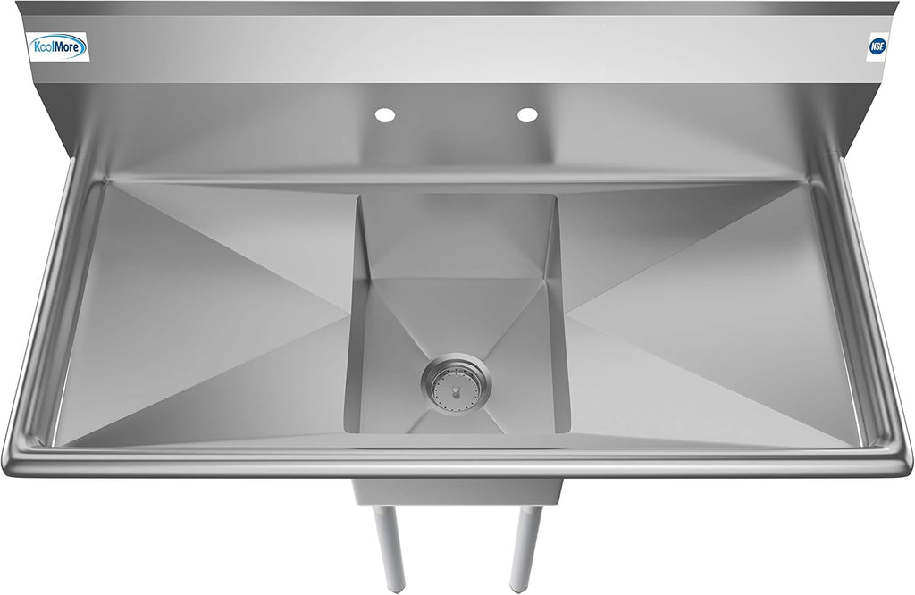 1 Compartment Stainless Steel NSF Commercial Kitchen Prep & Utility Sink with 2 Drainboards - Bowl Size 12" x 16" x 10"