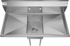 1 Compartment Stainless Steel NSF Commercial Kitchen Prep & Utility Sink with 2 Drainboards - Bowl Size 12" x 16" x 10"