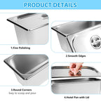 4 Set Steam Table Pan with Lid, 1/3 Size 4 Inch Deep Hotel Pans with Lid, Stainless Steel Commercial Catering Pan