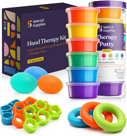 Physical Hand Therapy Putty Kit, Finger Exercisers, Hand Strengtheners, 15 Set Grip Strength,Dexterity, Mobility