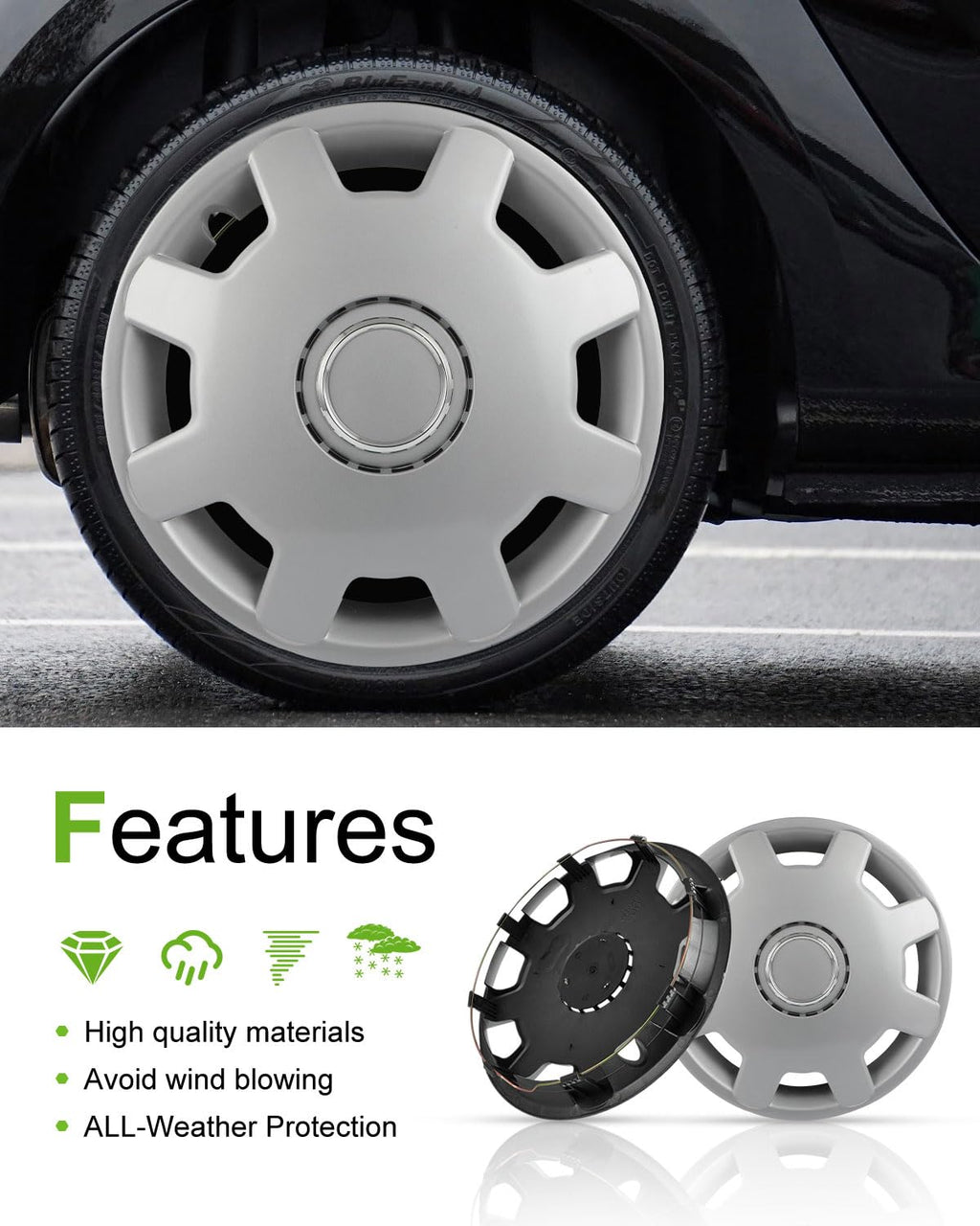 Hubcaps Wheel Cover 13" 4-Pack Silver