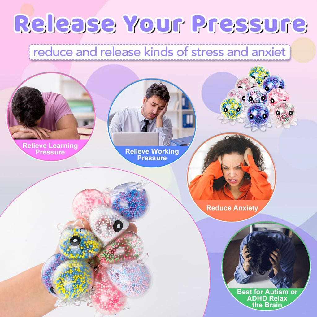 12 Pack Fidget Stress Balls for Adults, Cute Octopus Stress Ball | Stress Sensory Stress Ball, Bulk Squishy Squeeze