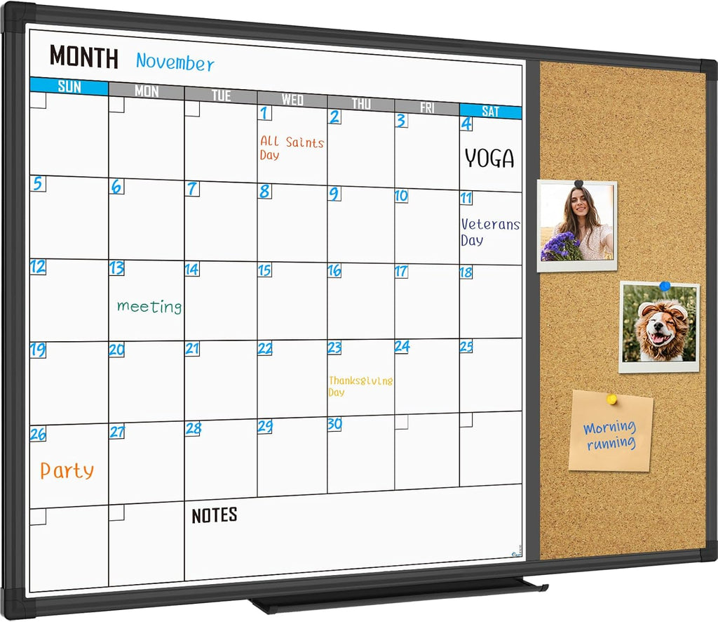 XBoard Dry Erase Calendar Whiteboard 28 X 20 - Combo White Board Calendar Monthly, Magnetic White Board + Corkboard