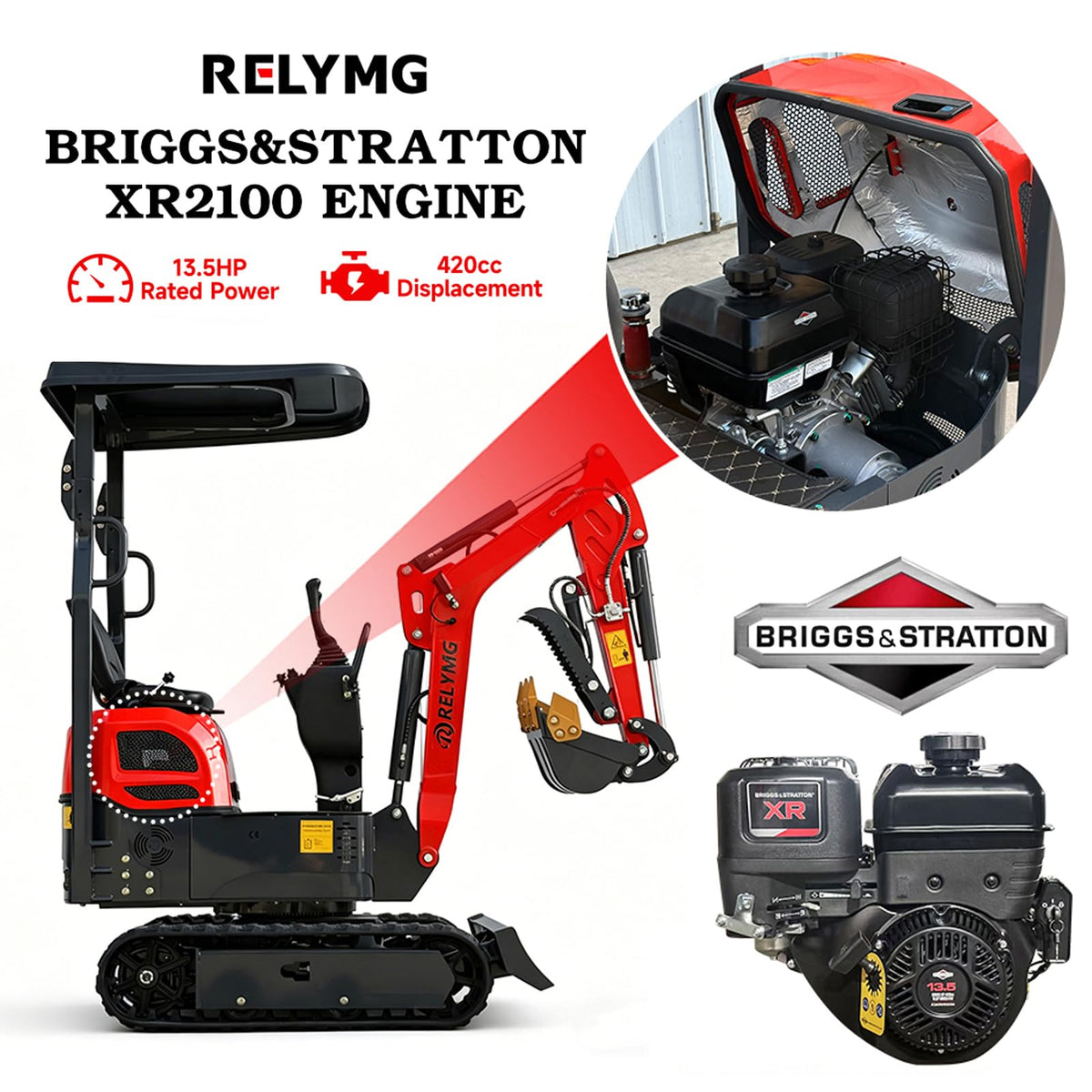 Mini Excavator, 1.2Ton Compact Digger, B&S Engine,EPA Certified,Tracked Excavator,9 Accessories,Includes Free Unloading