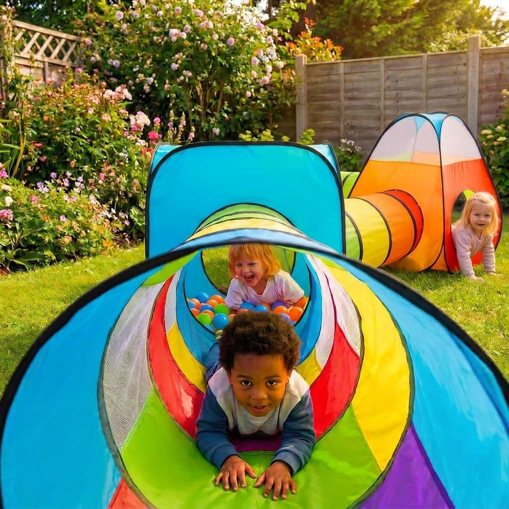 4 in 1: Play Tent With Crawling Tunnel, Partial Ball Pit, and Playhouse - Children's Baby Tent With Bag