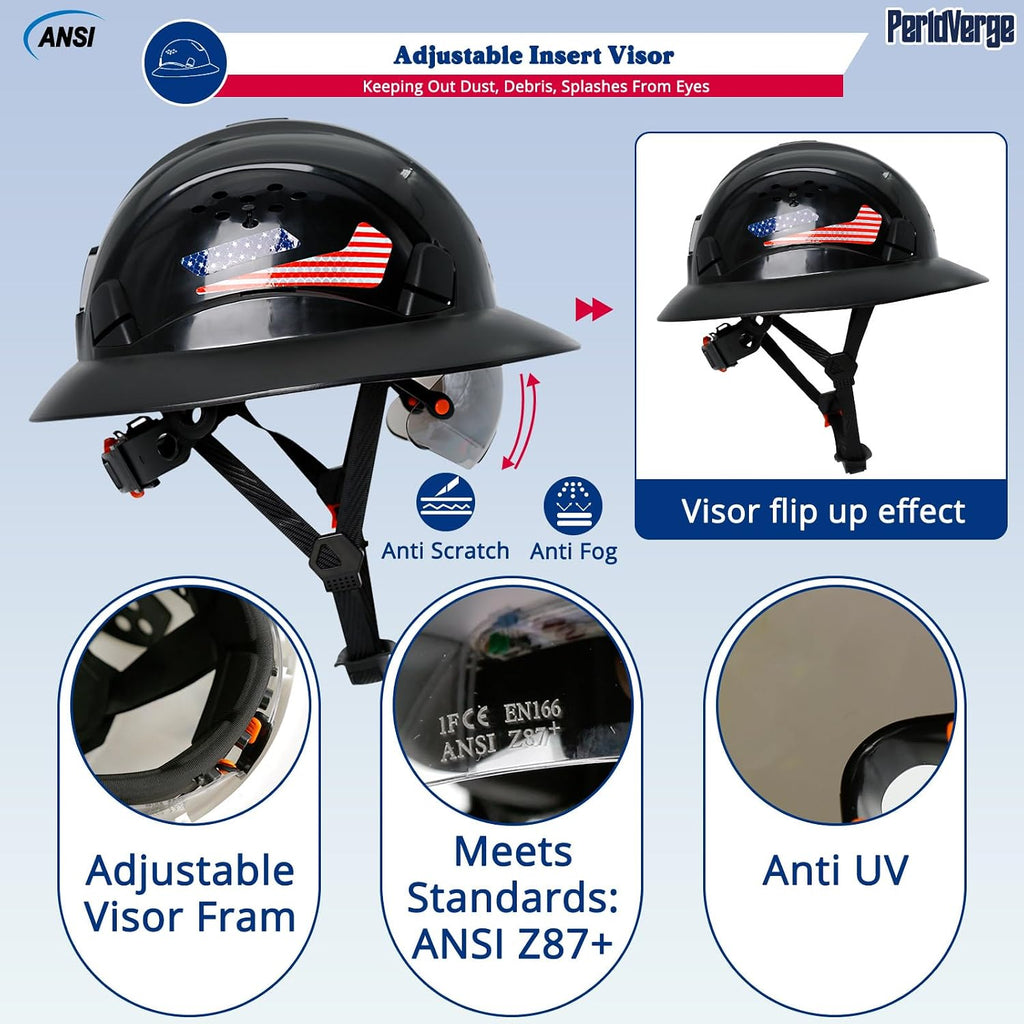 Full Brim Hard Hats Construction OSHA Approved with Visor-Construction Worker Helmet with Neck Gaiter with Ear