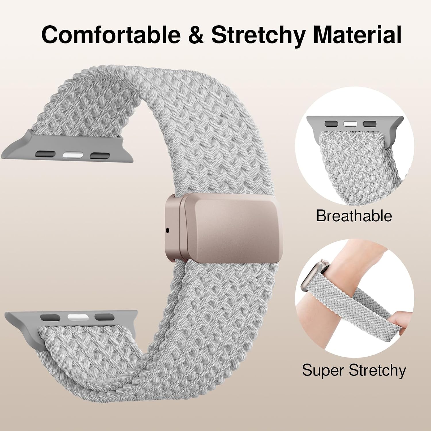 Braided Stretchy Magnetic Band Compatible with Apple Watch Bands Women Men | Soft Nylon Solo Loop 38mm 40mm 41mm 42mm