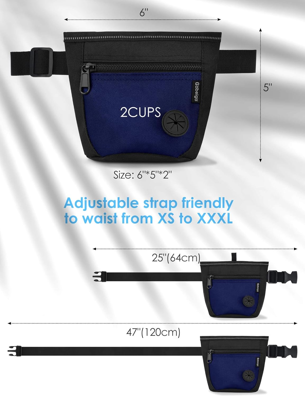 Dog Treat Pouch and Training Clicker, Upgrade Two Magnetic Closure to Prevent Spills, 2 Cup Treat Bag with Poop Bag
