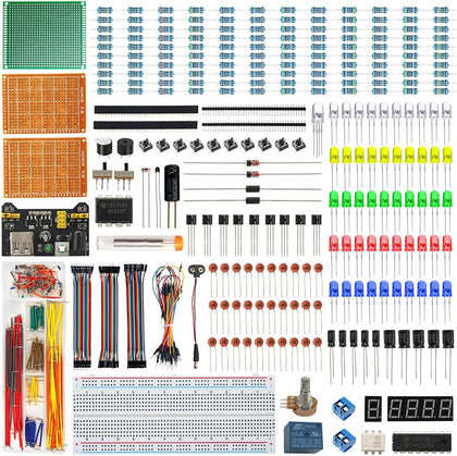 Electronics Component Fun Kit w/E-Book, Upgraded Electronic Starter Kit with Breadboard, Jumper Wires, PCB Soldering