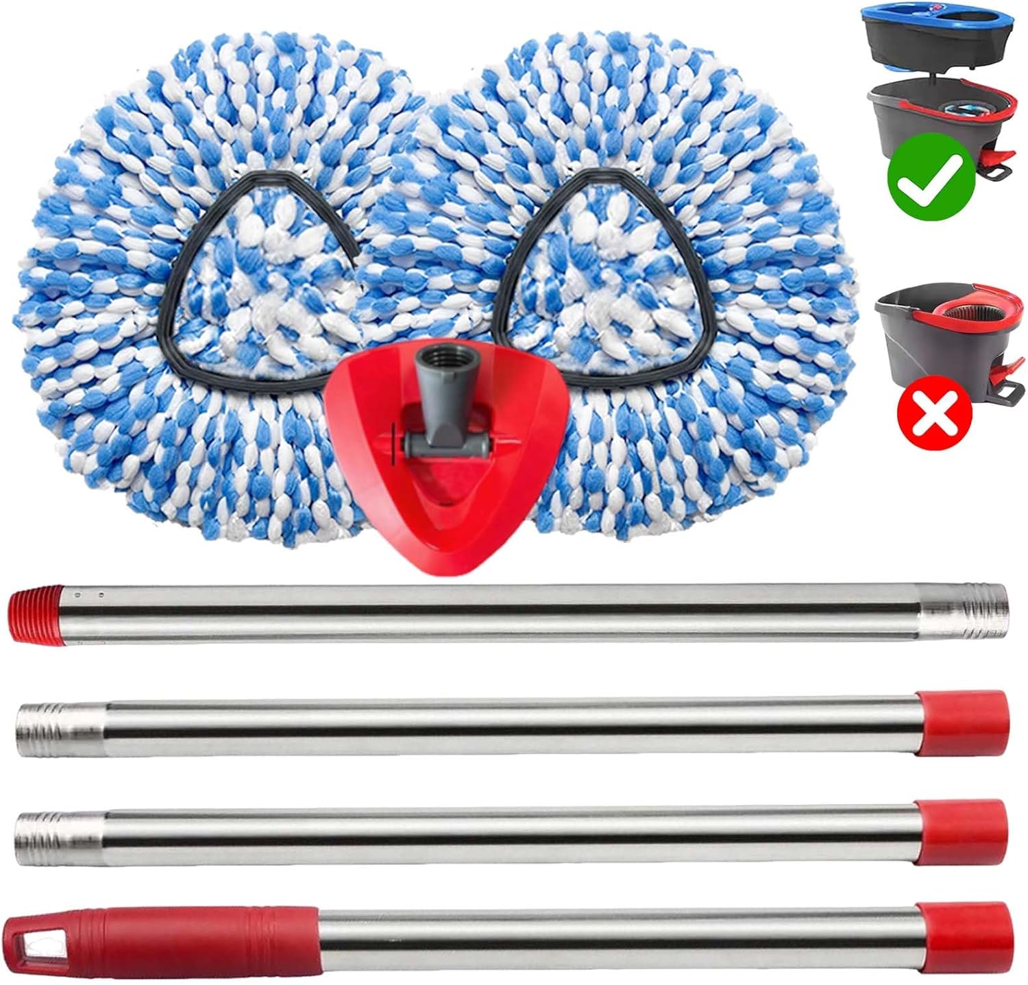Spin Mop Replace Heads for O Cedar Rinse Clean 2 Tank System, Spin Mop Replacement Head 2 Microfiber Mop Refills, 1