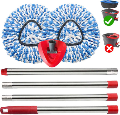 Spin Mop Replace Heads for O Cedar Rinse Clean 2 Tank System, Spin Mop Replacement Head 2 Microfiber Mop Refills, 1