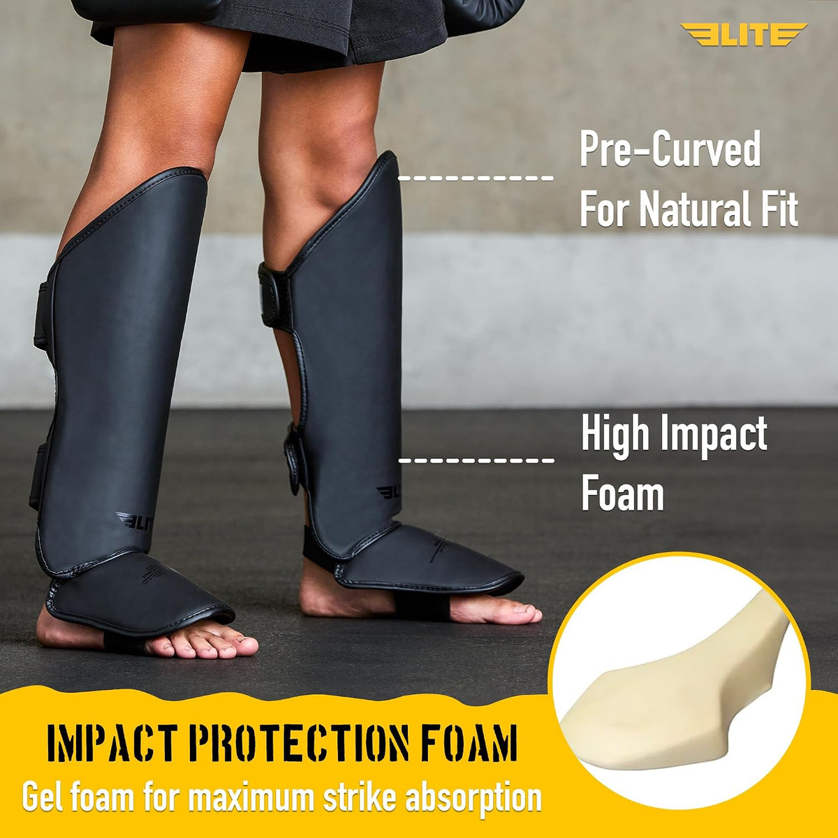 Muay Thai MMA Kickboxing Boys and Girls Shin Guards for Age 4 to 14 Years, Instep Guard Sparring Protective Leg Shin