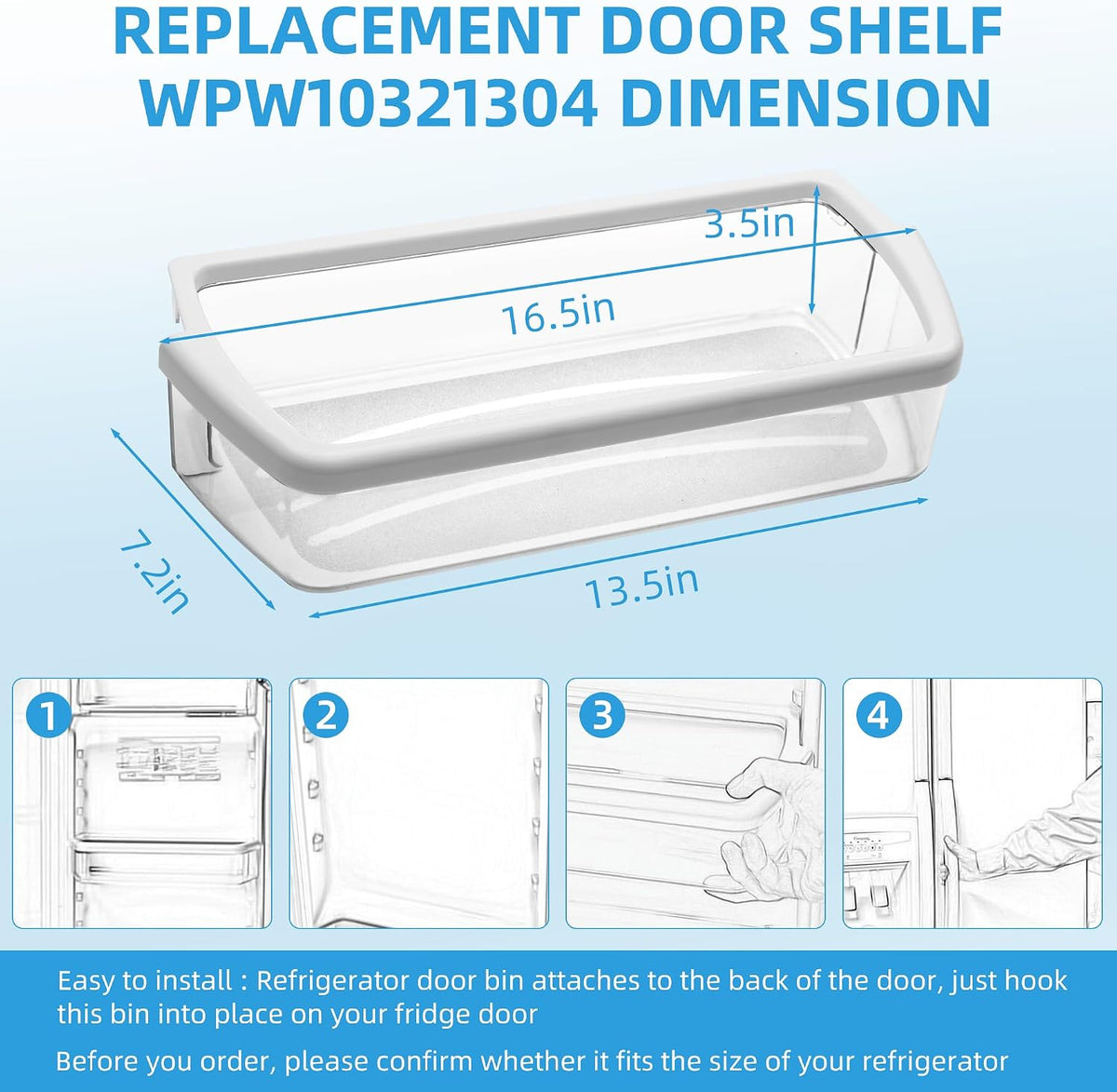 WPW10321304 Refrigerator Door Shelf Bin Replacement for Whirl-pool Fridge Replace W10321304 WRS325FDAM04, WRS325FDAB02, WRS325FDAB06, WRS325FDAM02, WRS325FDAD02, ED5FVGXWS00 by Fetechmate - 1 PACK