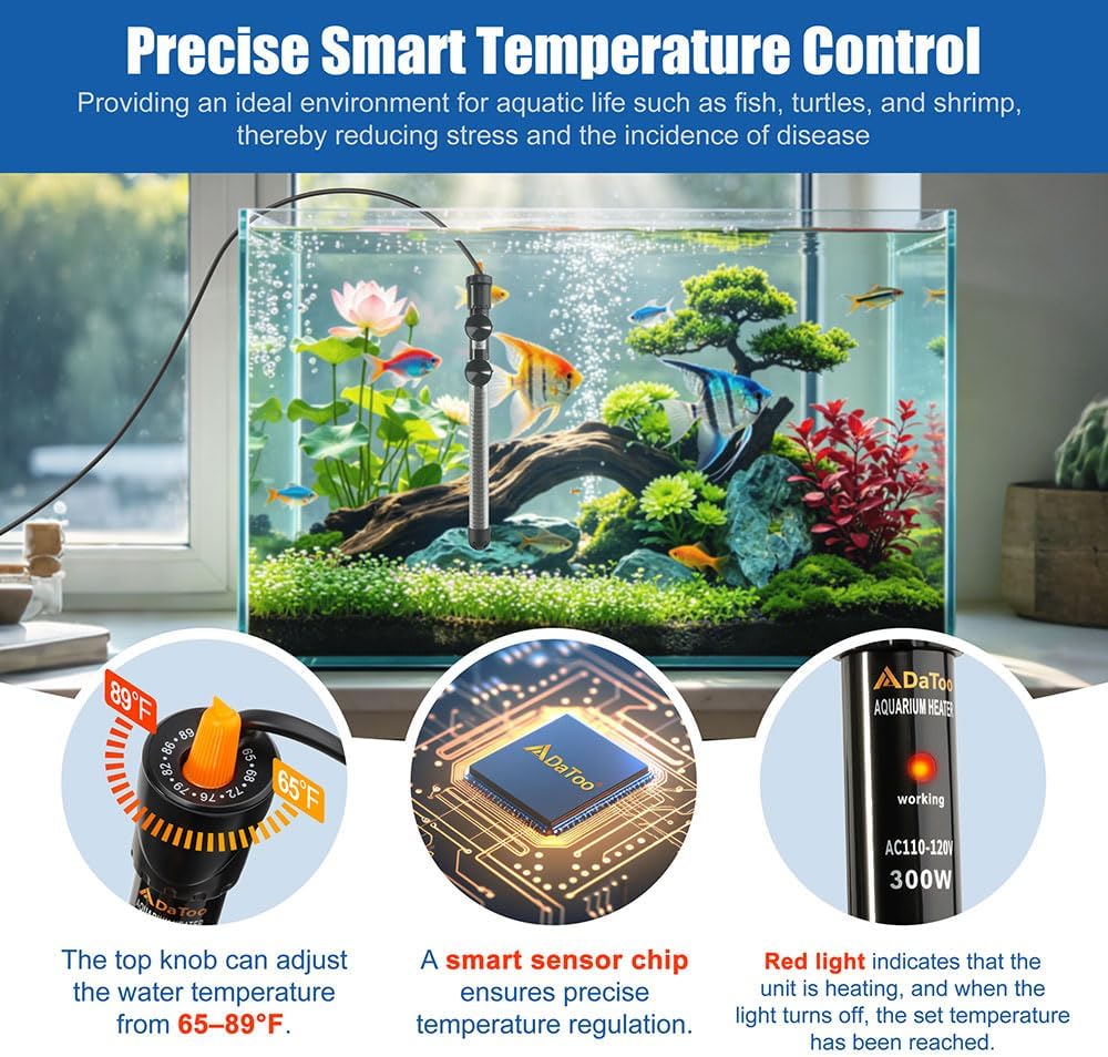 300W Adjustable Knob Aquarium Heater Submersible Fish Tank Heater with Digital Thermometer for Saltwater and