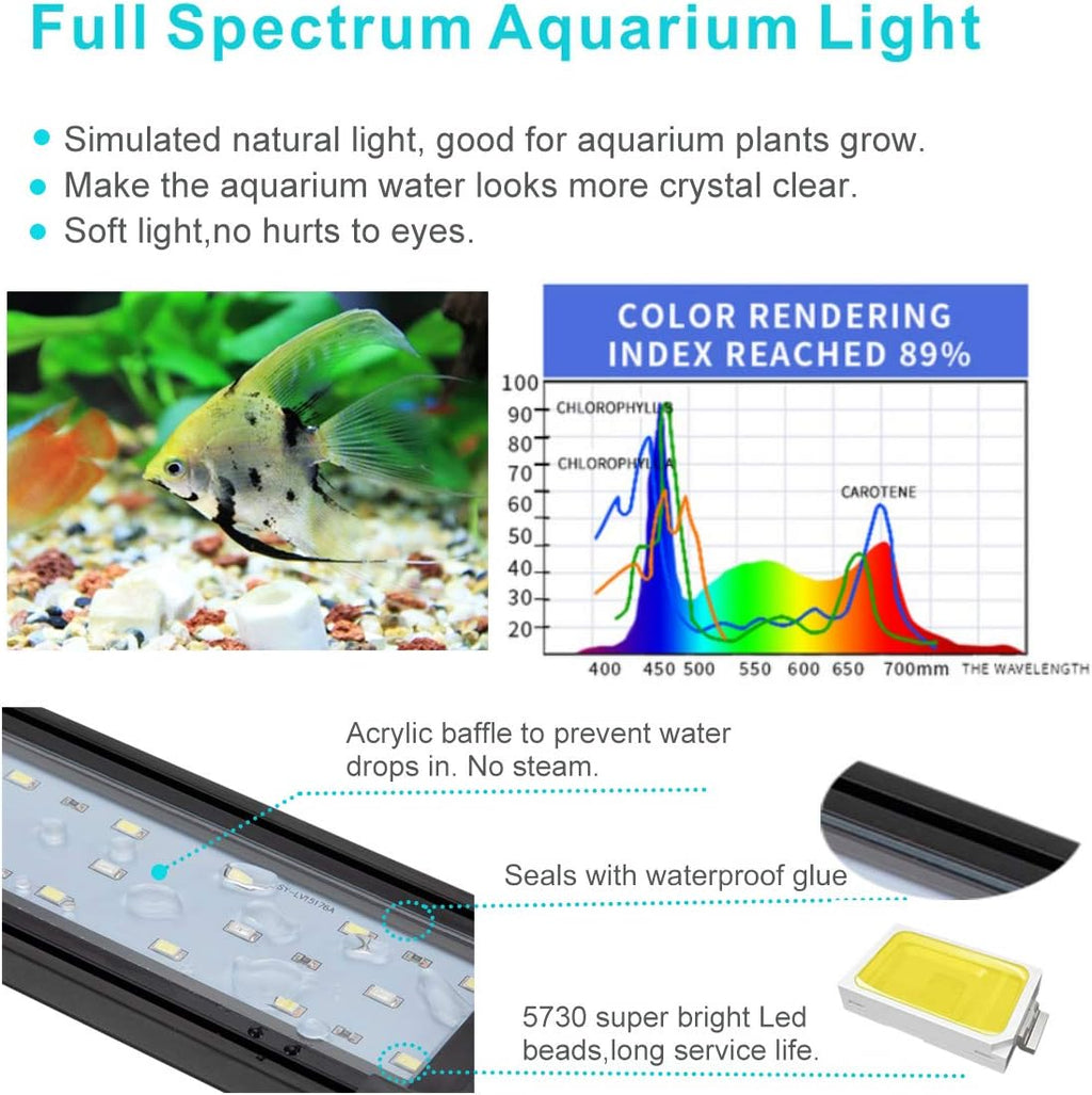 14W Full Spectrum Aquarium Light with Aluminum Alloy Shell Extendable Brackets, White Blue Red LEDs, External