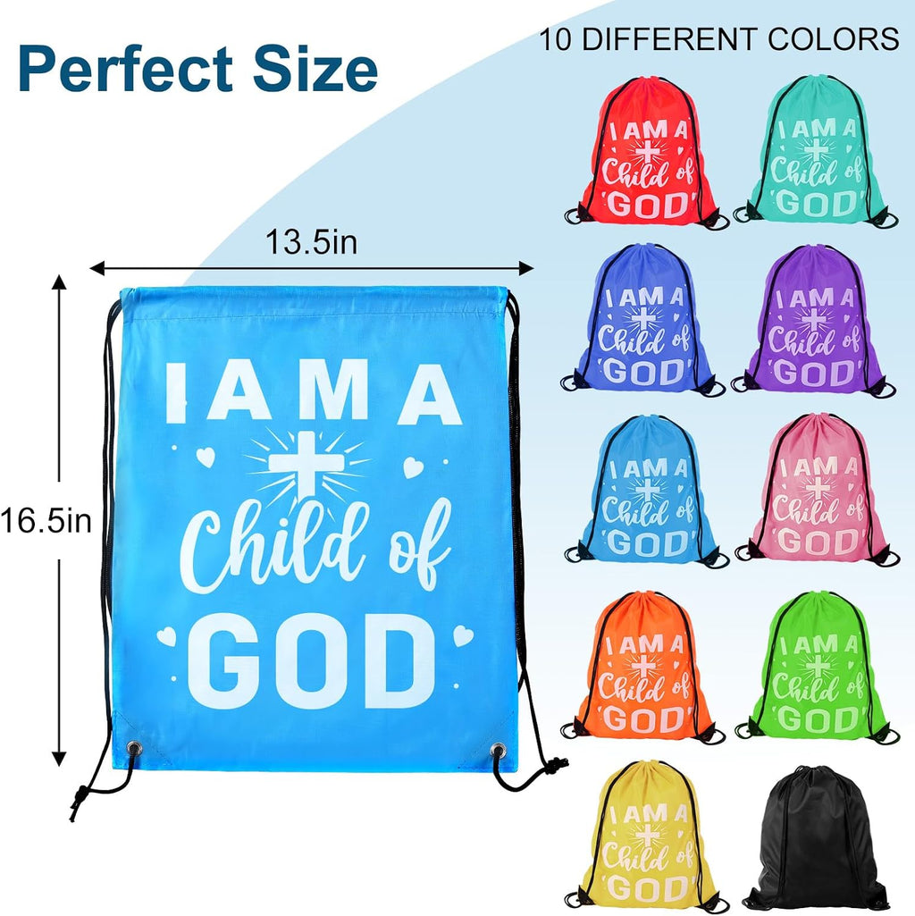 30 Pcs I Am a Child of God Drawstring Backpack Bulk Christian Gift Bags Church Supplies String Backpack Cinch Bag