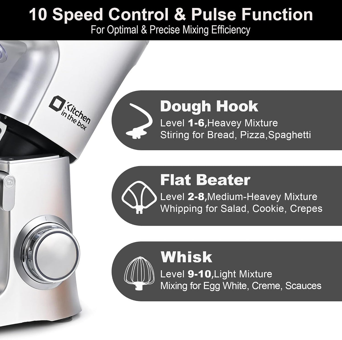 Stand Mixer 8.5 QT, 900 Watt Heavy Dough Mixer Silver