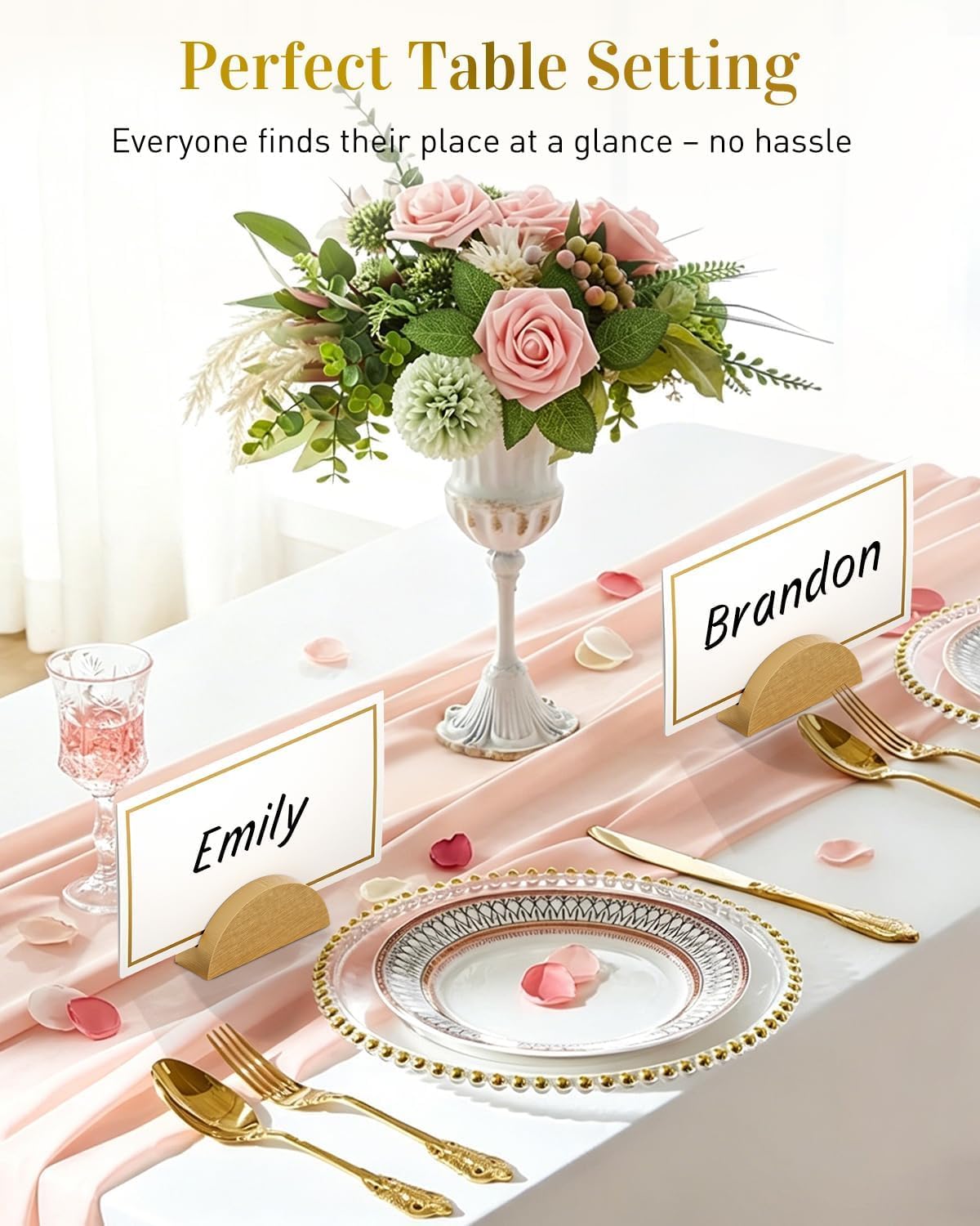 24 Pcs Place Card Holders for Wedding Party Tables | gold wood place card holders include 24 name cards and adhesive