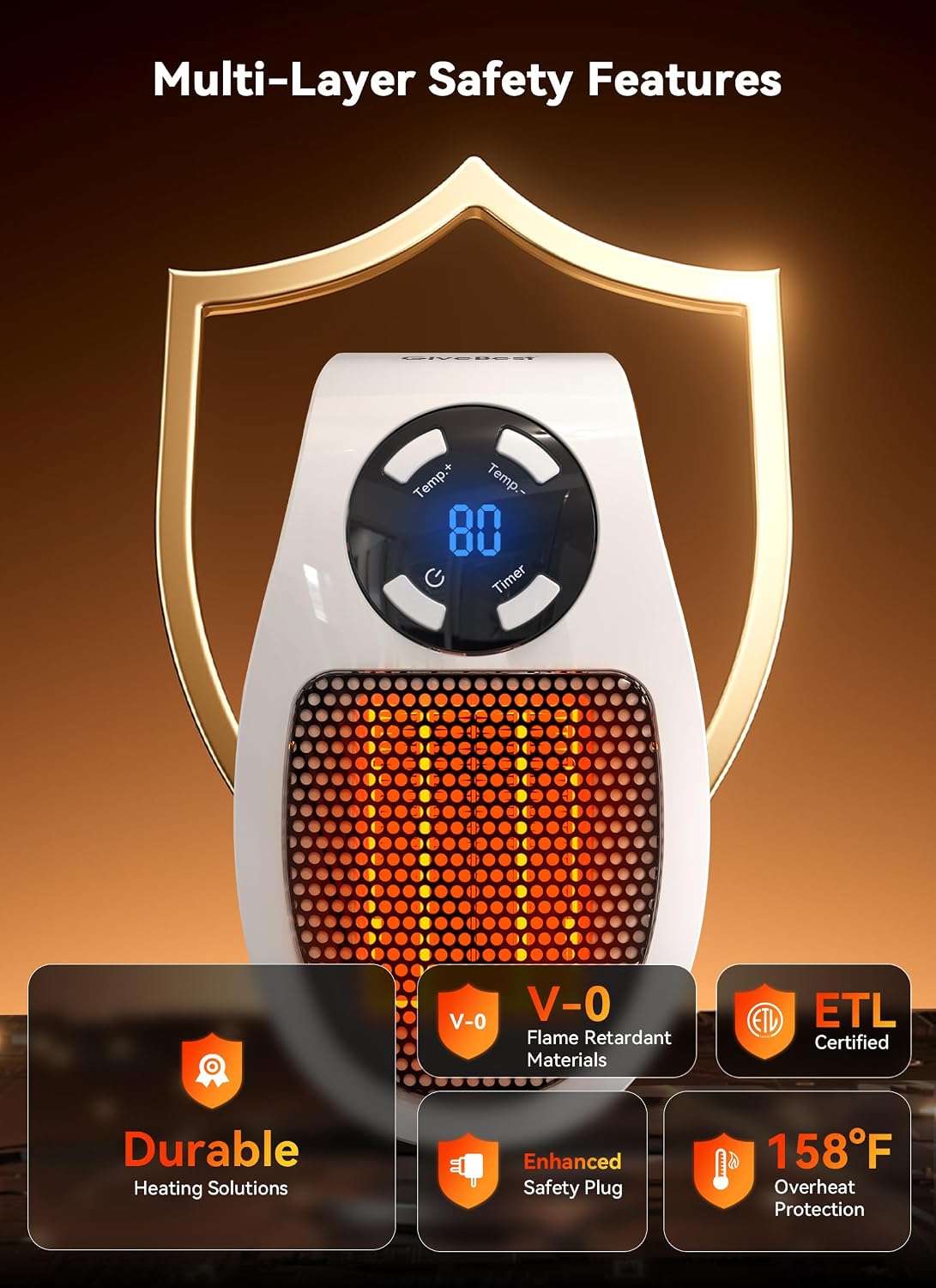 Programmable Space Heater with LED Display, Remote Wall Outlet Electric Heater with Thermostat and Timer for Home