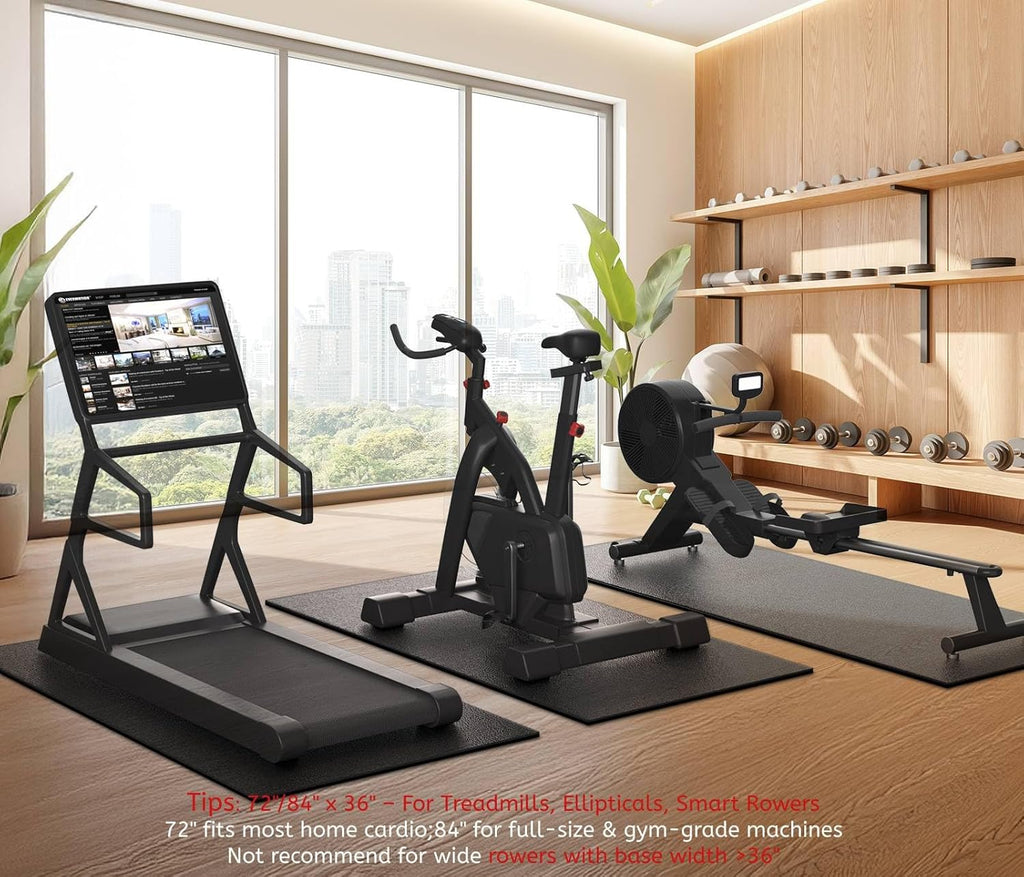 Treadmill Mat for Hardwood Floor Carpet 7'x3'/6'x3'/6'x2.5'/4'x2' | 6mm Thick Exercise Equipment Gym Mat, Compatible