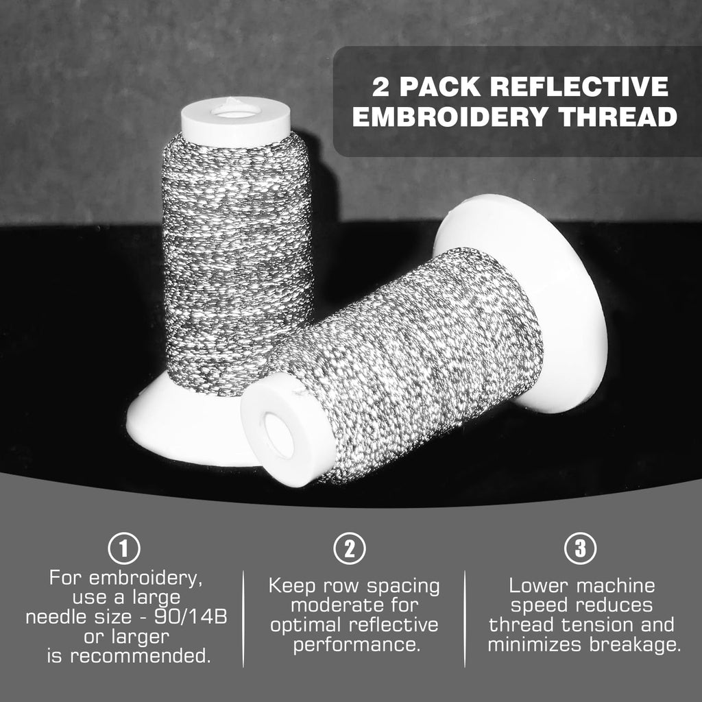 Reflective Embroidery Machine Thread for Sewing, 2 Pack Reflect High-Visibility Polyester Sewing Thread Supplies