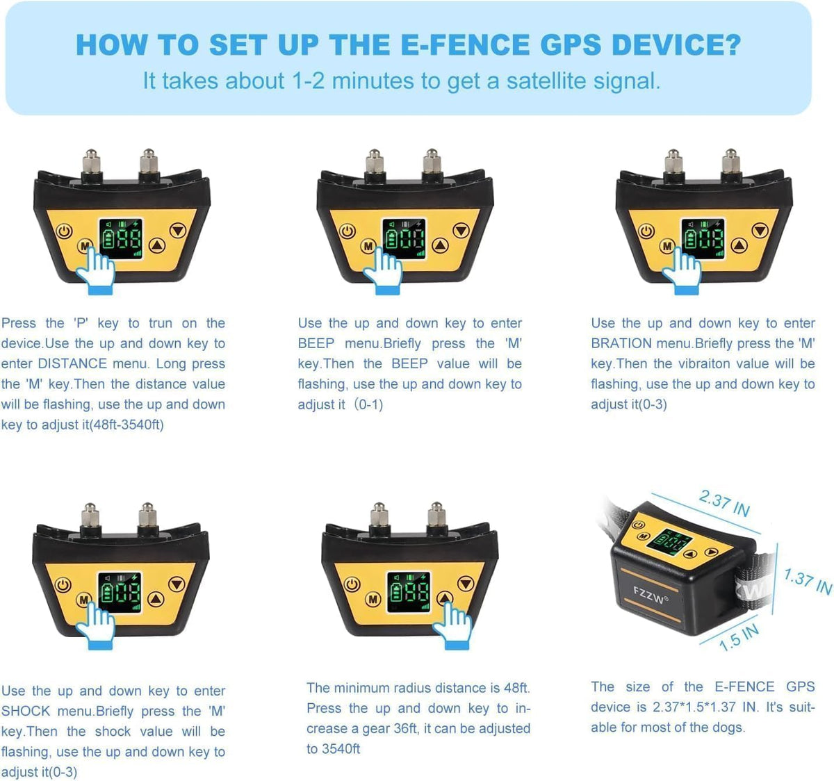 Dog Wireless Fence Pet Electric GPS Fence Containment System, Adjustable Control Range Warning Strength, Wireless