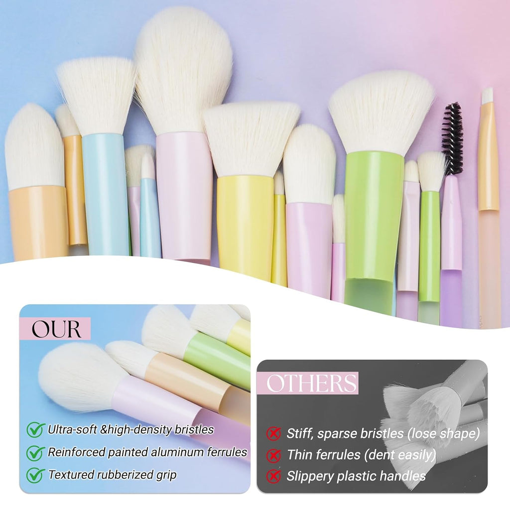 Makeup Brush Set, 18 Pcs Makeup Brushes with 2 Sponges & Travel Bag, Colorful Make up Brushes for Foundation Powder