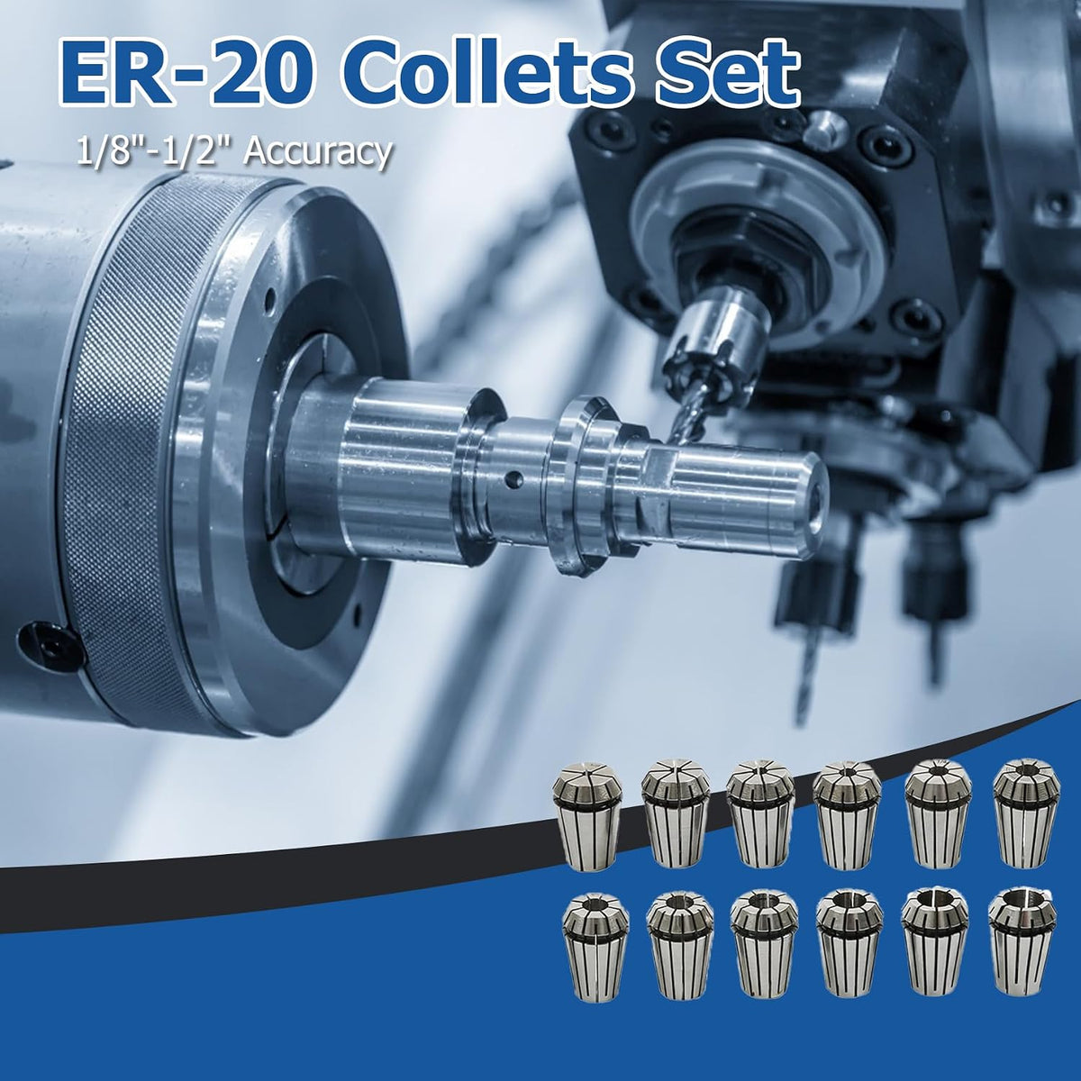 WFLNHB 12 Pcs ER20 1/8"-1/2" ER-20 Collets Set High Accuracy