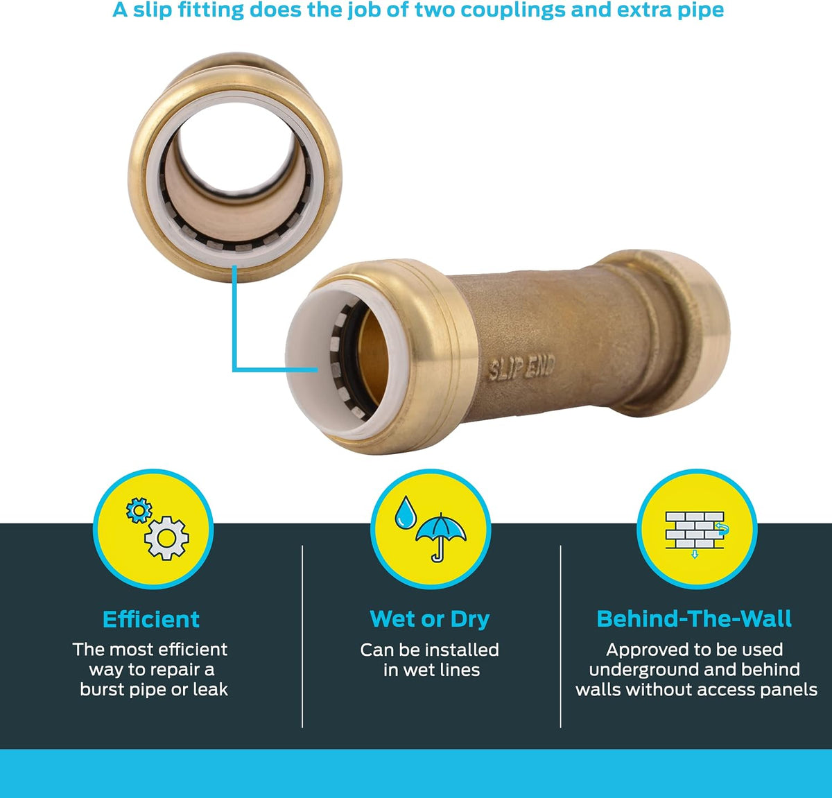 SharkBite 3/4 Inch PVC Slip Coupling, Push to Connect Brass Plumbing Fitting, PVC Pipe, UIP3016A