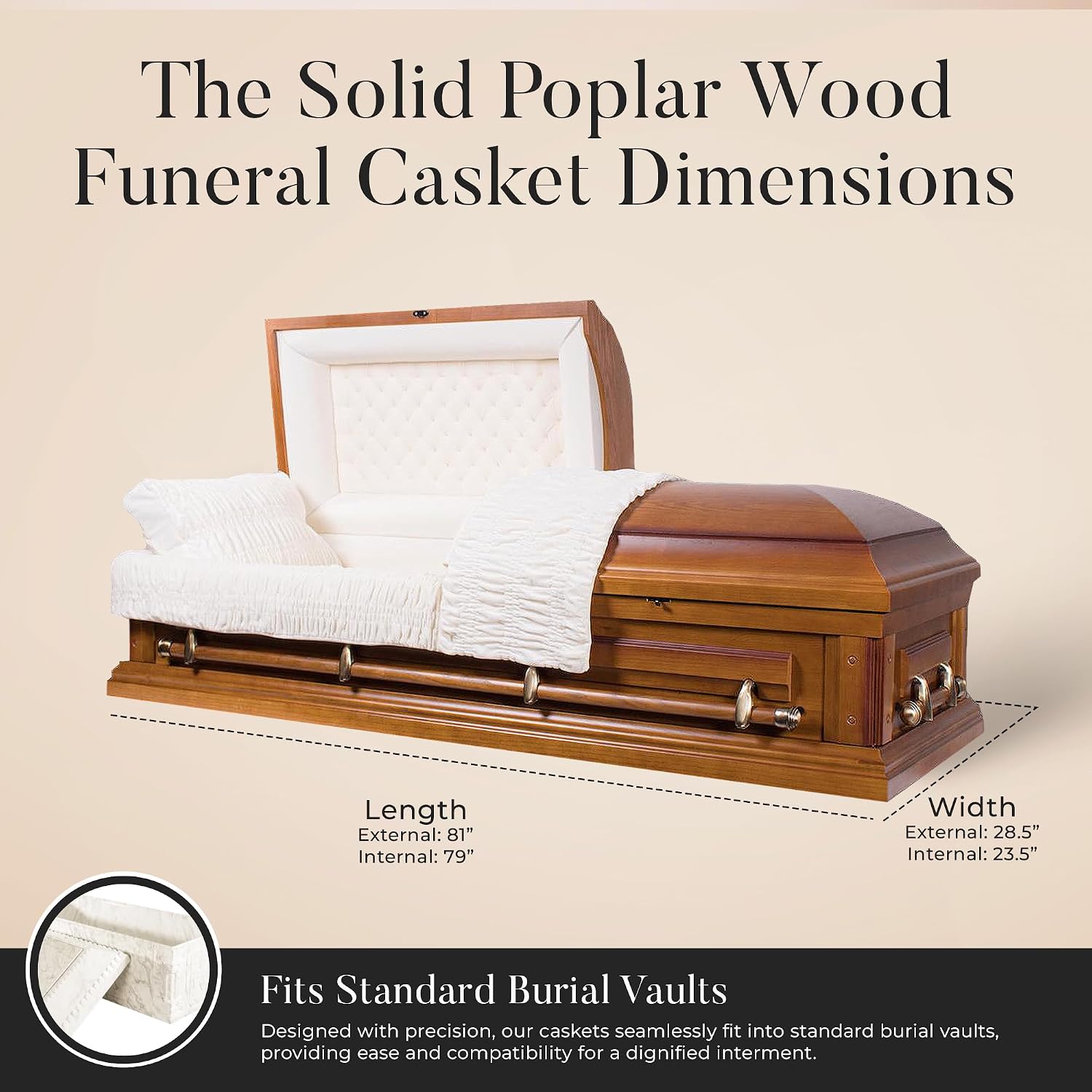 Woodbridge Poplar Wood Casket with Cream Velvet Interior