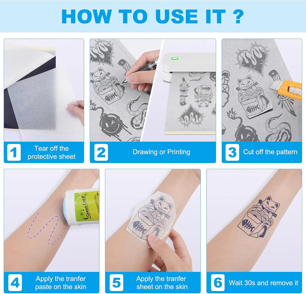Tattoo Transfer Paper - Autdor 50 Sheets A4 Thermal Stencil Paper for Tattooing DIY Clear Tattoo Stencils Compatible