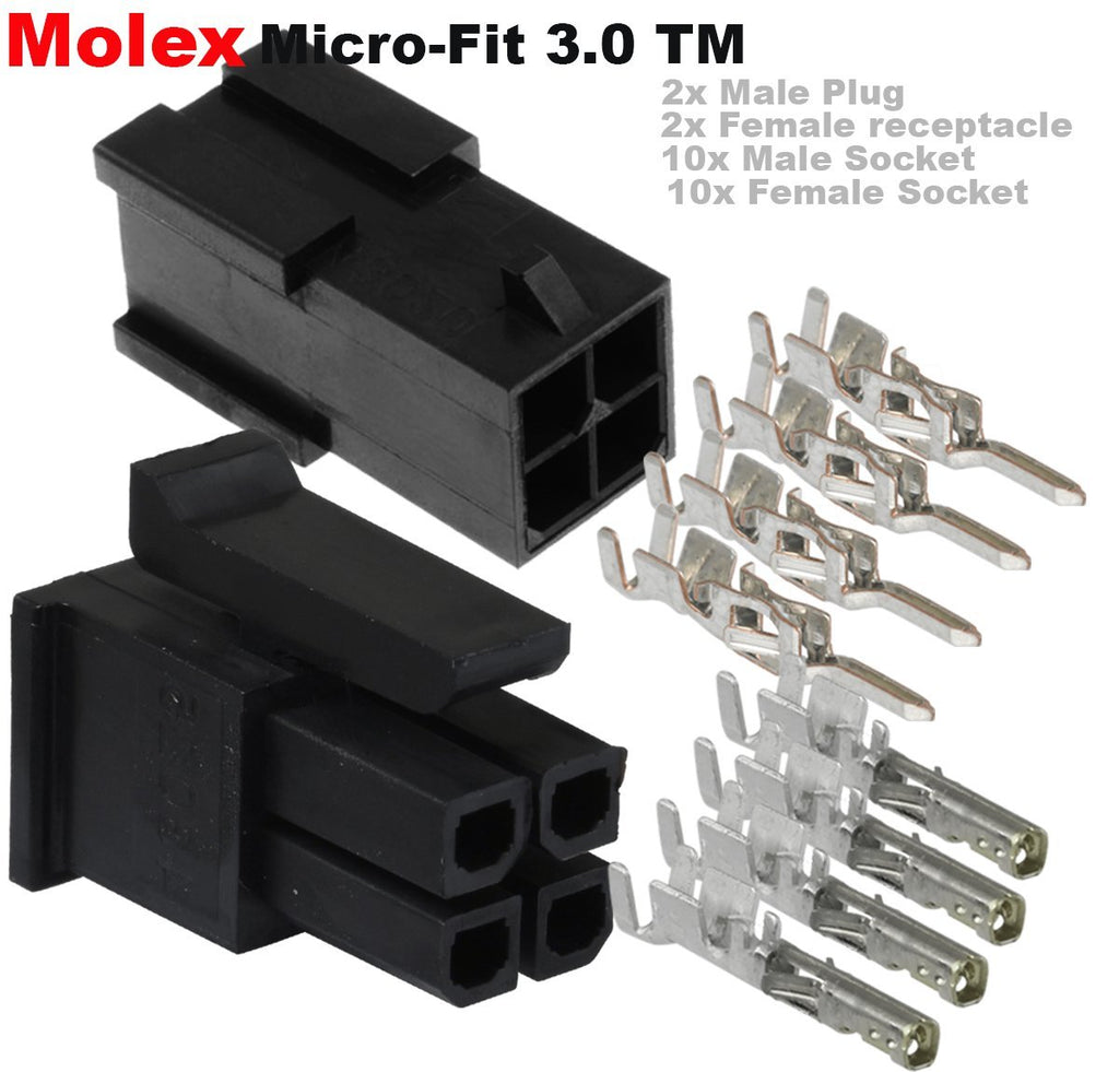 Molex Micro-Fit 3.0 Dual Row (4 Circuits) Male & Female Receptacle Plug, w/Terminal sockets, (Pack of 2 Set)