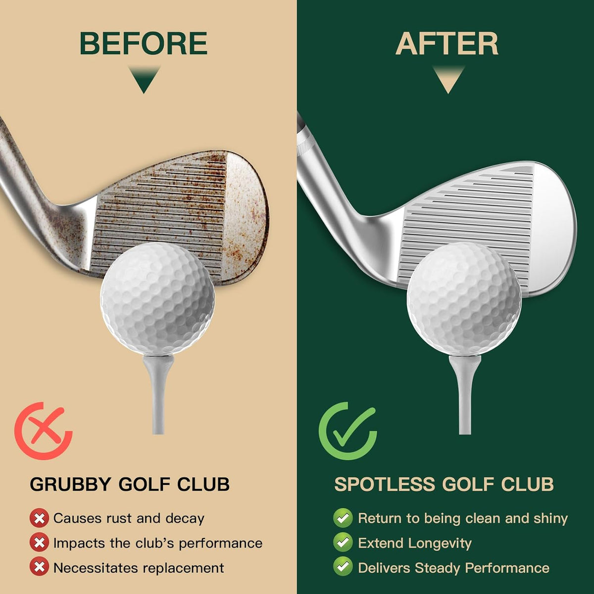 Golf Club Cleaning Kit 3-in-1 with Golf Club Cleaner Brush, Towel and 200g Golf Club Polish - Golf Club Care Kit for