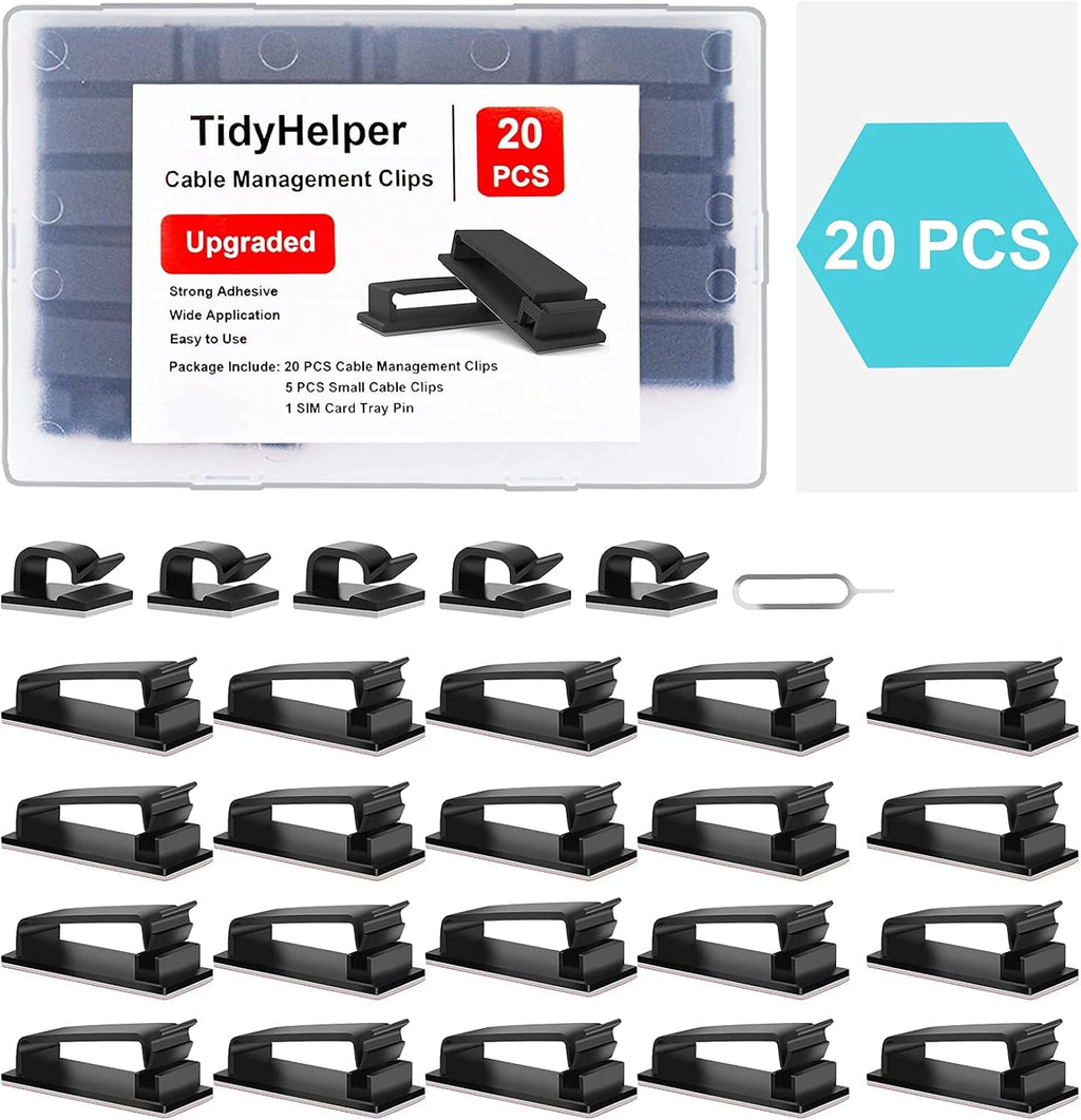 Cable Management Clips, Large Cord Clips for Under Desk Wire Management, Adhesive Organizer Multiple Cord