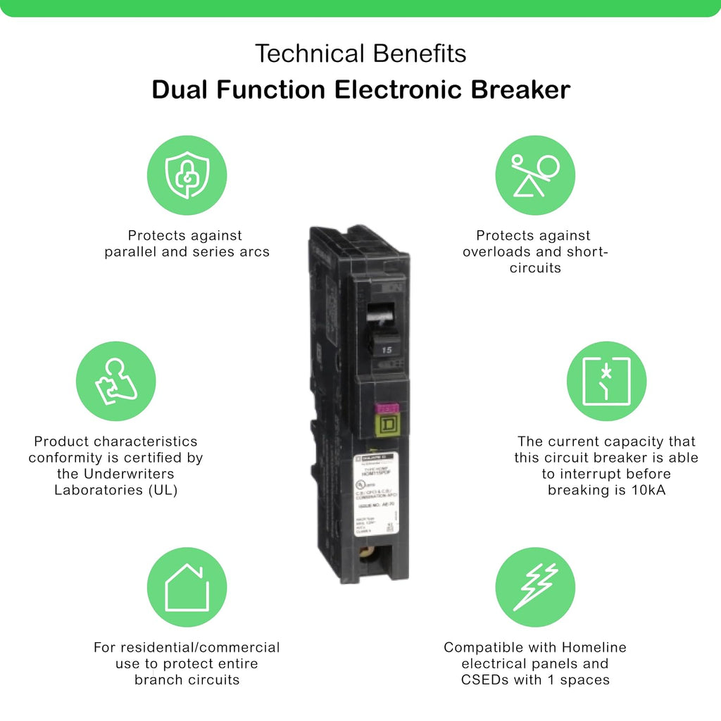 Square D by Schneider Electric Square D - HOM115PDFC Homeline Plug-On Neutral 15 Amp Single-Pole Dual Function (CAFCI and GFCI) Circuit Breaker